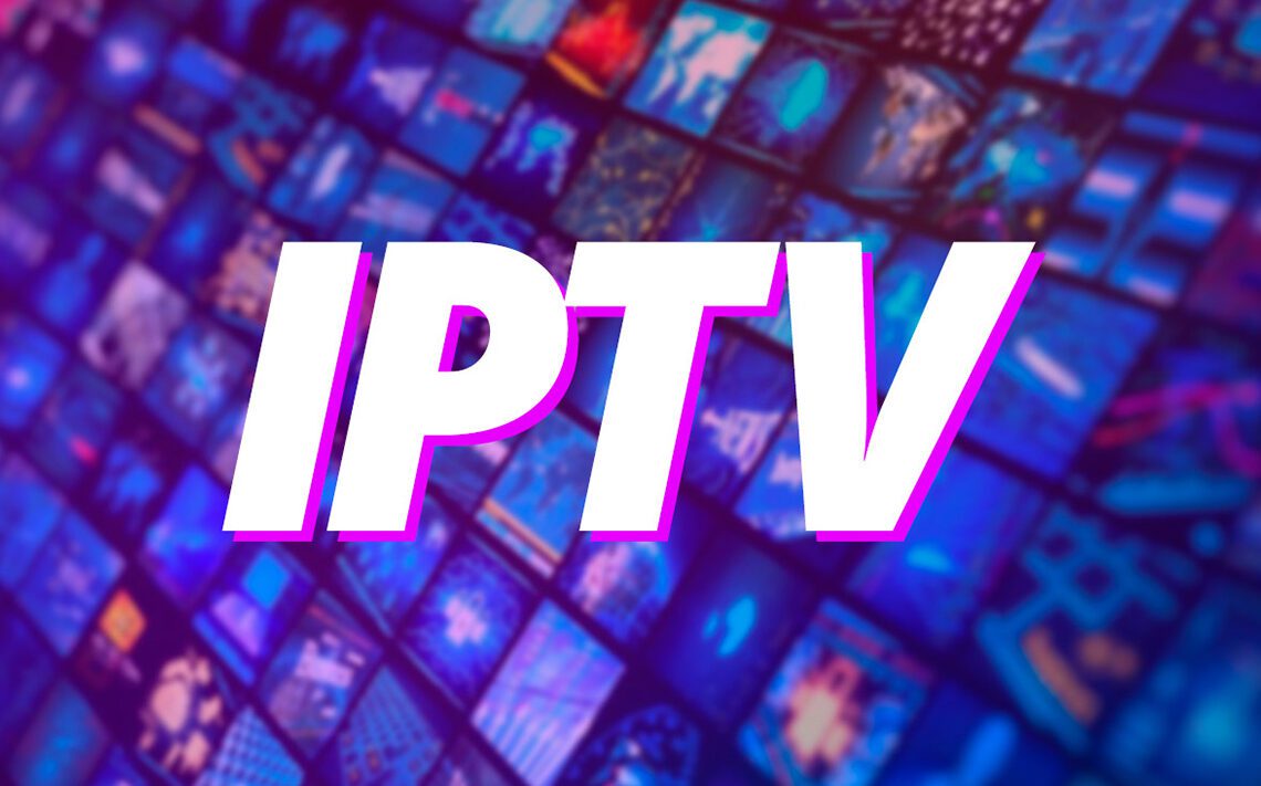 The word "IPTV" displayed on a TV screen.