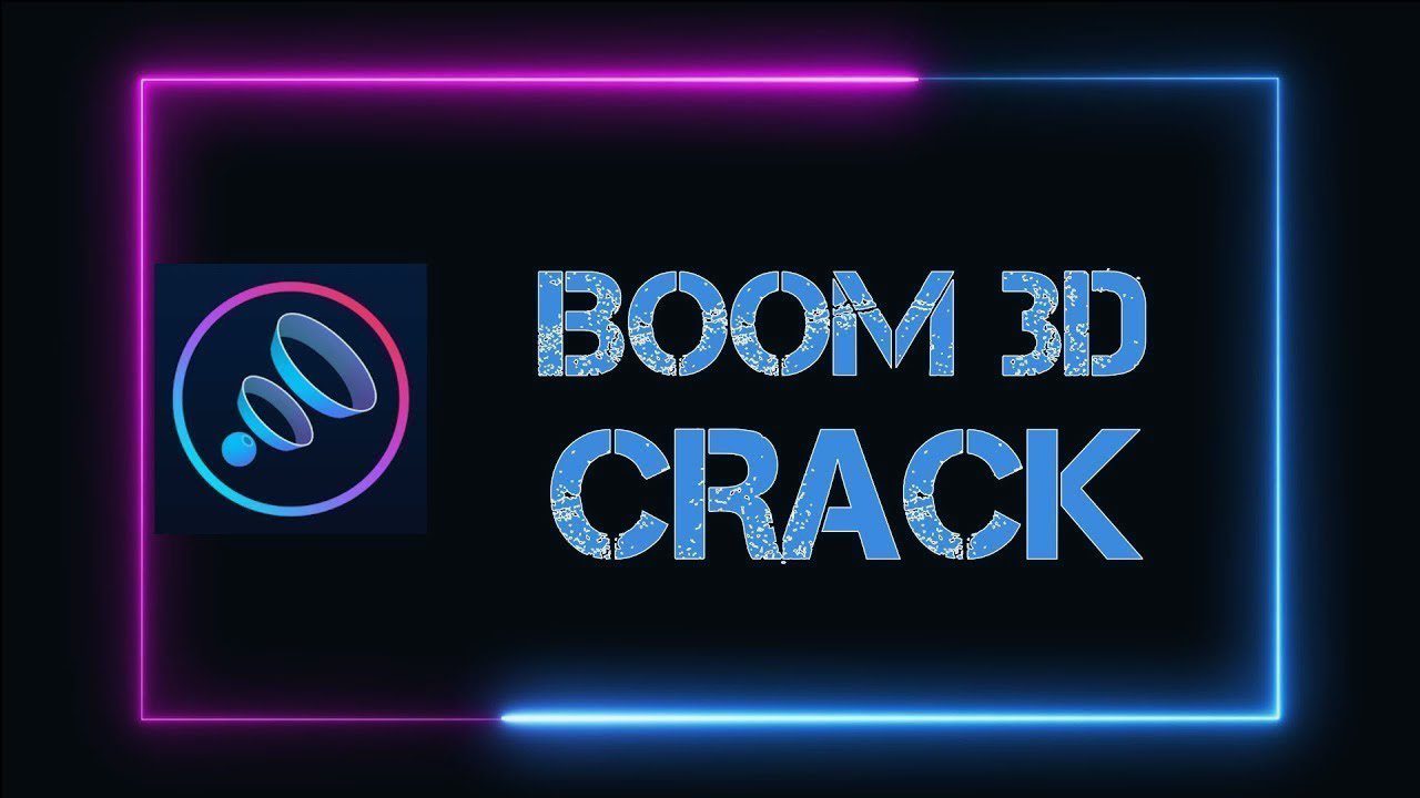 Boom 3D logo on a smartphone screen with a cracked effect, representing the cracked version of the Boom 3D APK download.