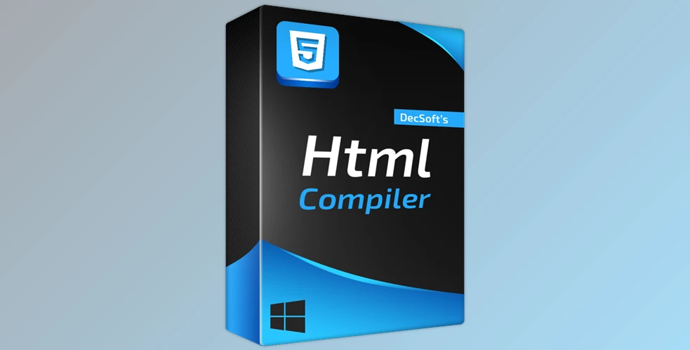 Image of a DecSoft HTML Compiler logo with the repeated text 'html5 web developer' in the background.