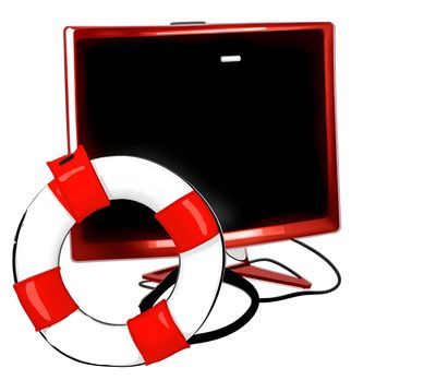 1. Red and white life preserver next to a computer monitor in Windows System Control Center.