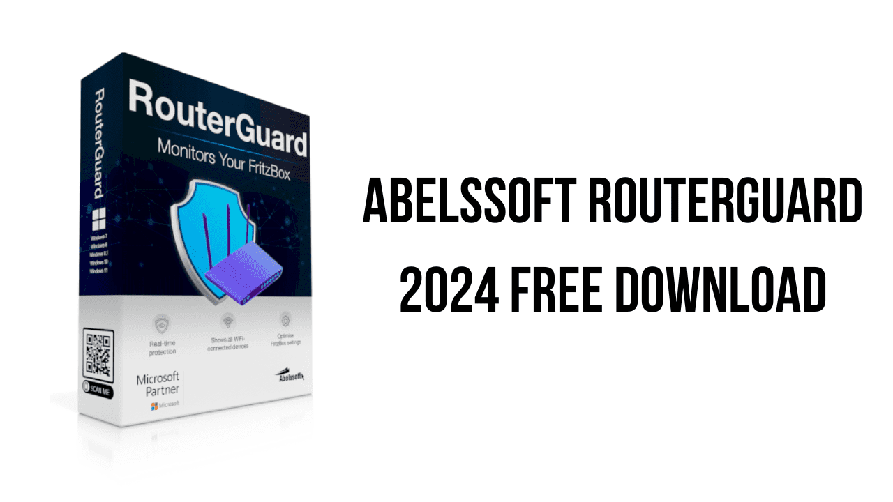 A promotional image for Abelssoft RouterGuard 2024, featuring the text "routerguard 2021 free download."