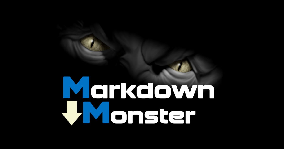 Logo for Markdown Monster, featuring a stylized monster head with the text "Markdown Monster" underneath.