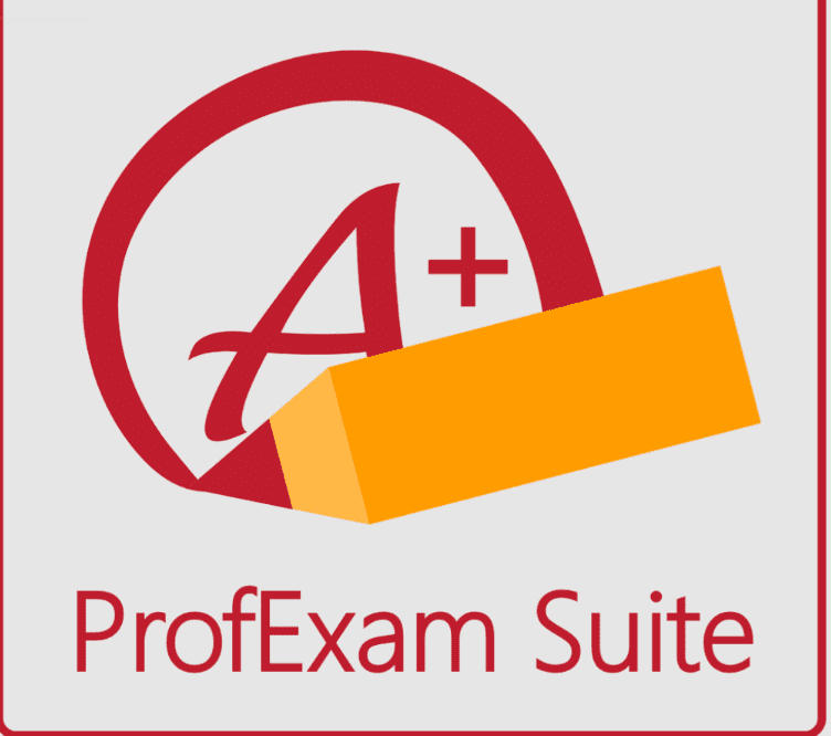 Version 1: Professional exam software - ProfExam Suite logo displayed on screen.