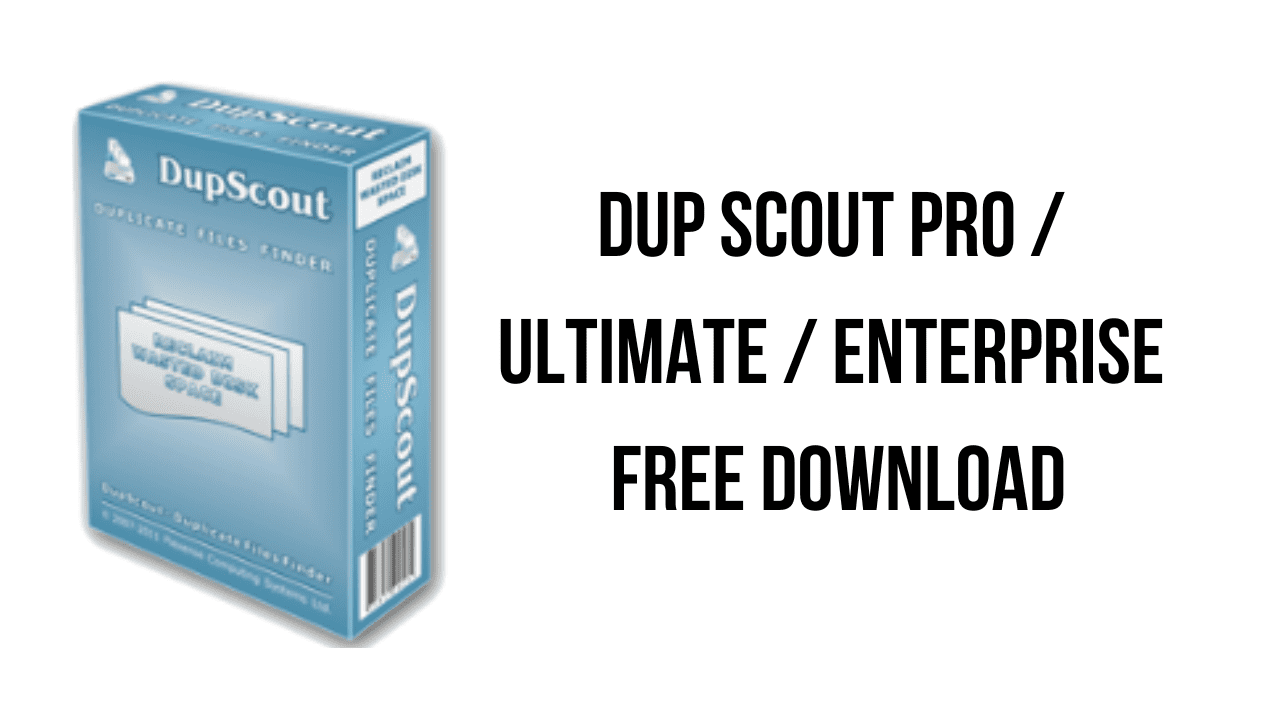 Image of a blue box labeled "DupScout" with the text "DUP SCOUT PRO / ULTIMATE ENTERPRISE / ACTIVATOR FREE DOWNLOAD" written on the right side. The box appears to contain software for finding duplicate files.