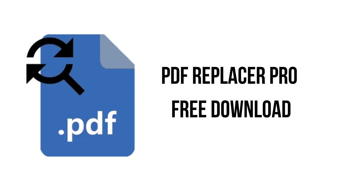 A blue icon resembling a PDF document with two arrows in a circular arrangement is on the left. Text on the right reads, "PDF Replacer Pro Free Download." The background is white. Get it now from AppDoze.