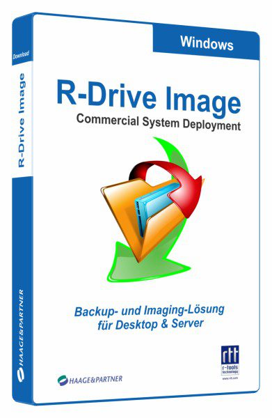 1. R-Drive Image software interface showcasing a commercial system deployment process for data backup and recovery.