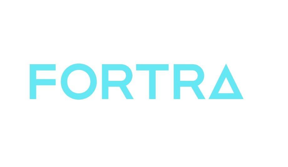 The image displays the word "FORTRA" in light blue, capitalized letters on a white background. The letter "A," replaced by a triangle, presents a sleek look reminiscent of Fortra Automate's precision.