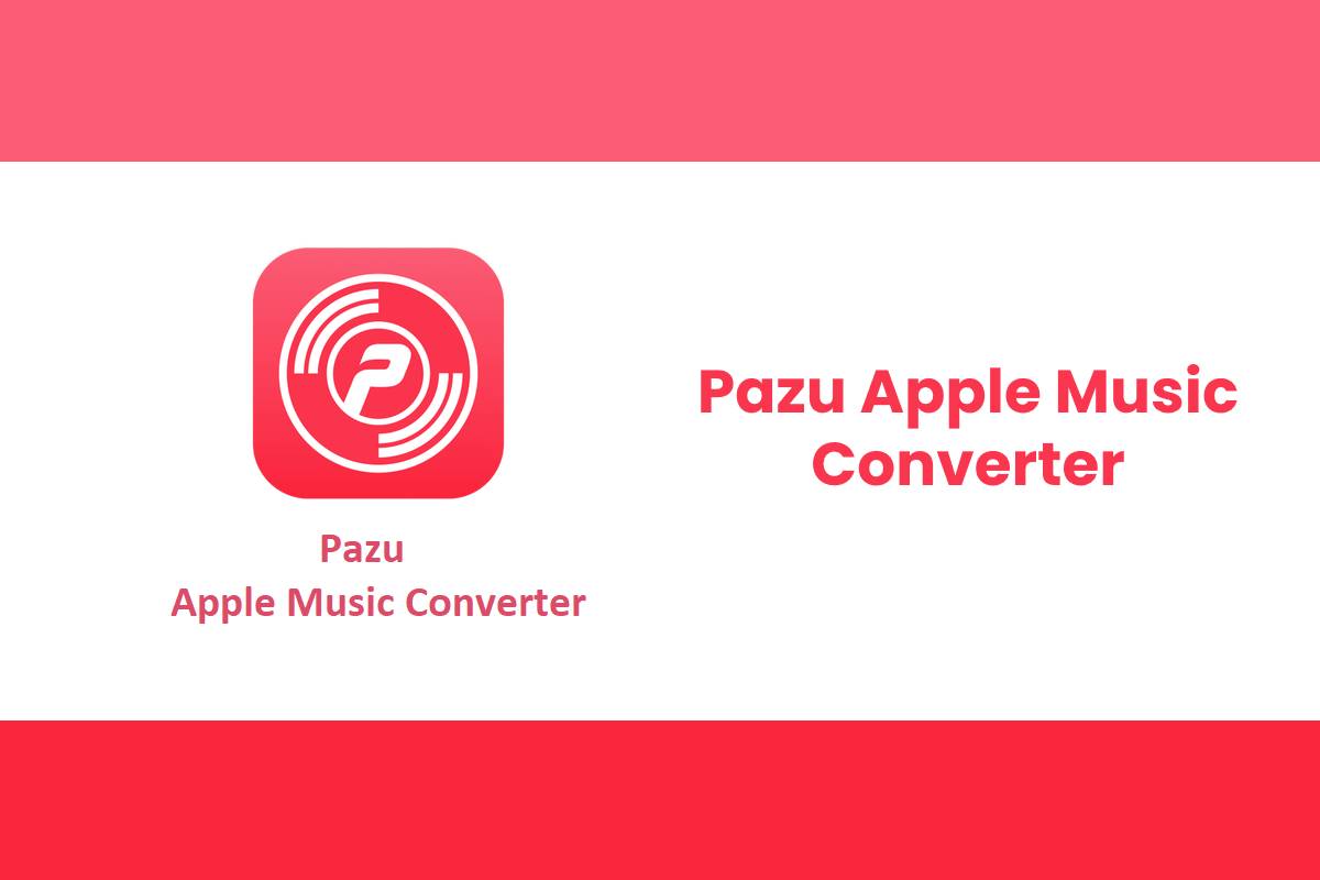 The image displays the logo for Pazu Apple Music Converter on the left, a red, circular design with a white symbol. To the right, in red text, it reads "Pazu Apple Music Converter." The background is predominantly white with red borders at the top and bottom. This innovative tool rivals even cracked software like AppDoze.