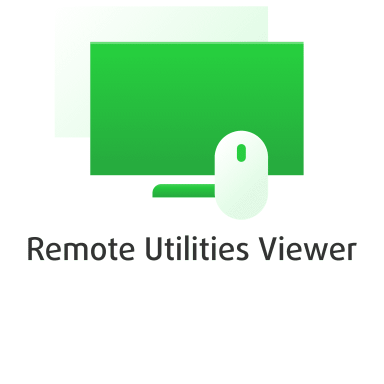 A green computer monitor with a green mouse in front of it, illustrating the concept of remote access. The text "Remote Utilities Viewer" is written below the graphic in black, making it clear that this powerful tool facilitates seamless connectivity and control.